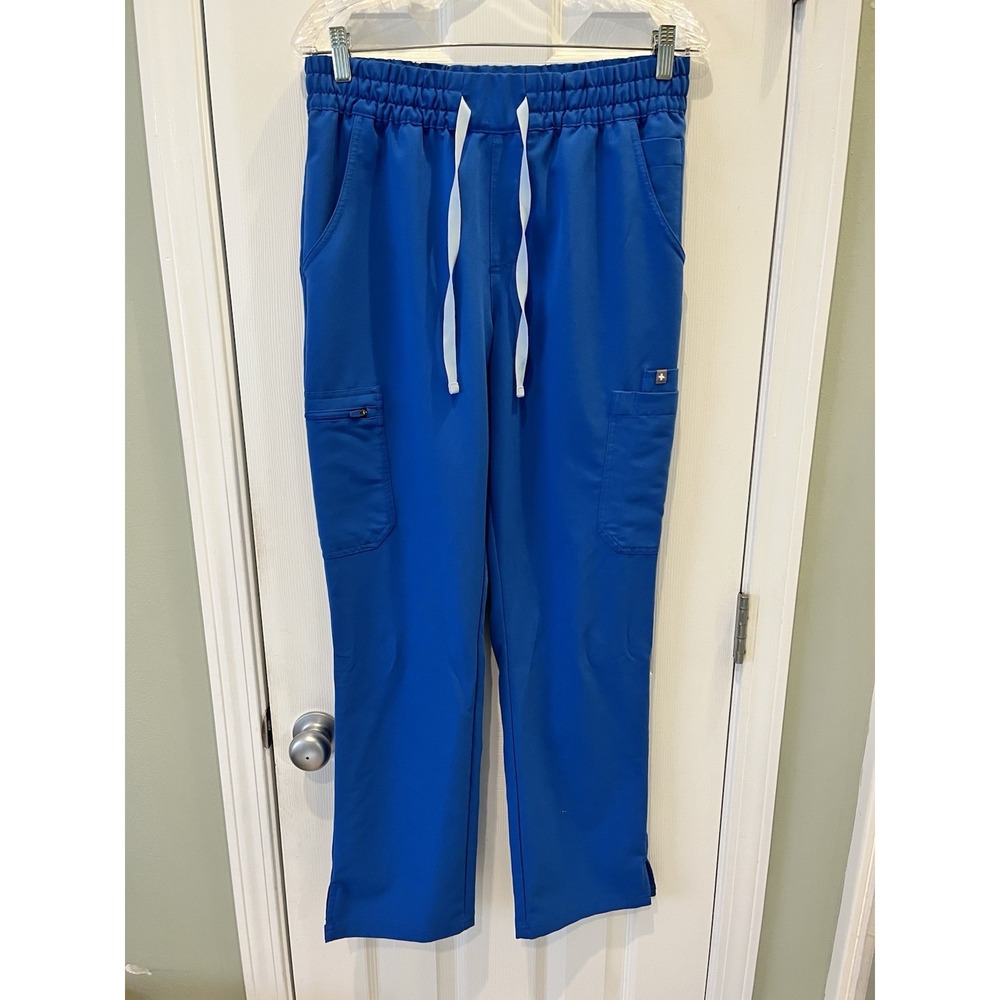 FIGS Technical Dowa High Rise Straight Leg Cargo Scrub Pant Sz M Royal Blue